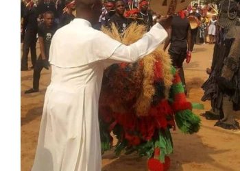 Masquerades Accompany Native Doctor to Church in Anambra
