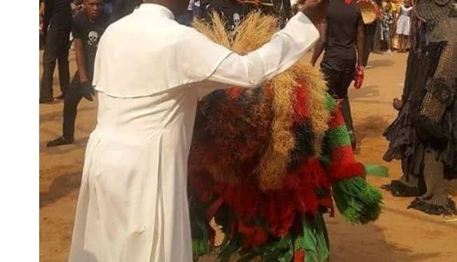 Masquerades Accompany Native Doctor to Church in Anambra