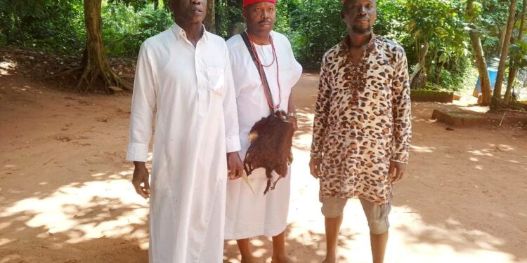 Lawyer goes traditional, collects staff from deity in Anambra.