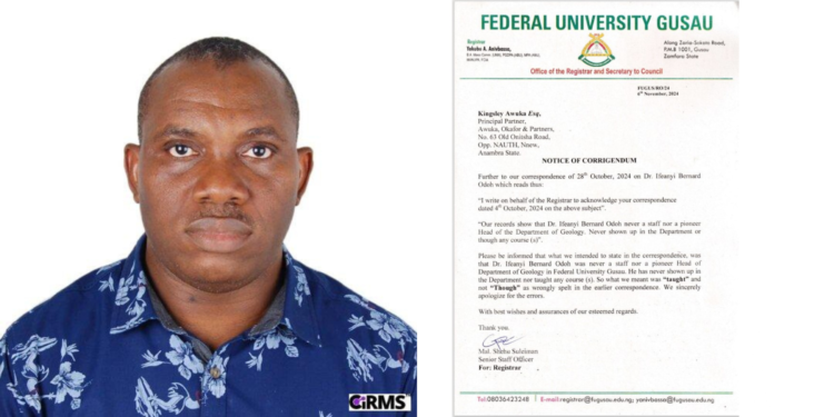 Federal University Gusau Denies Claim of Appointing Bernard Odoh a Professor.