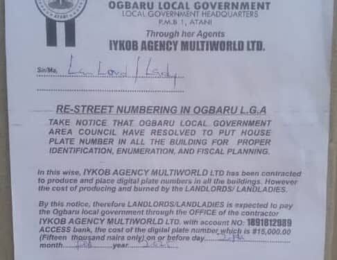 Anambra LG Boss Under Fire Over N15,000 House Numbering Levy