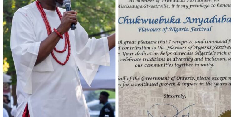 Anambra Man Recognized By Canadian Government for Promoting Nigerian Culture