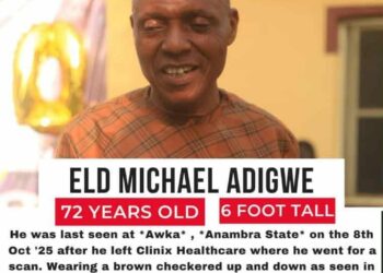 Mr Michael Adigwe: Missing Elderly Person In Anambra (Photo)