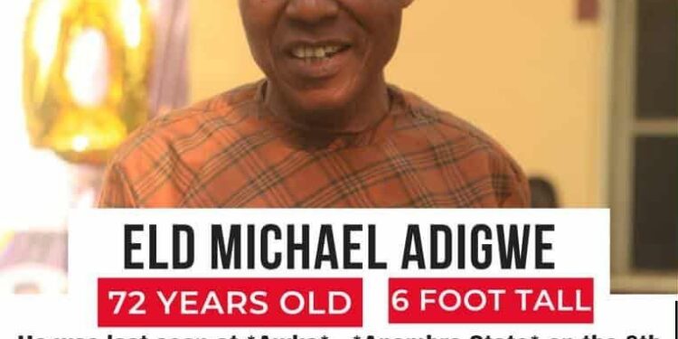 Mr Michael Adigwe: Missing Elderly Person In Anambra (Photo)
