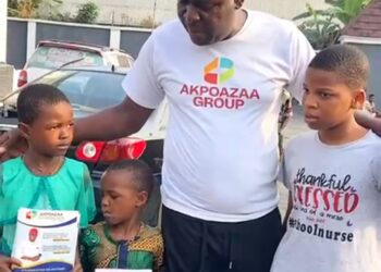 Akpoazaa Group Boss Gives Scholarships to 2 Children of Physically Challenged Woman to Mark Son’s Birthday