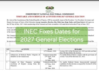 INEC Fixes Dates for 2027 General Elections