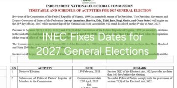 INEC Fixes Dates for 2027 General Elections